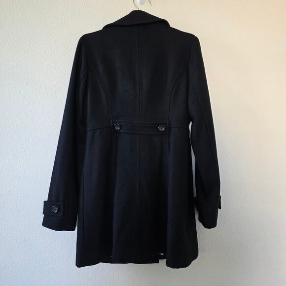 Tulle Black Wool Blend Peacoat Womens Size L Double Breasted Star Print Lining - Picture 8 of 15